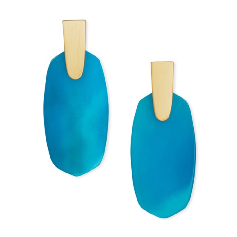 🔹Kendra Scott🔹 Aragon Gold Earrings Teal Agate - Picture 3 of 6